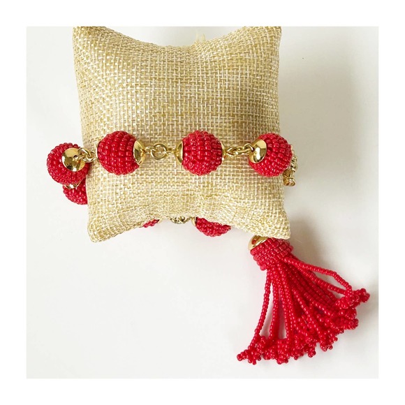 J Crew Red Beaded Bracelet - Picture 1 of 6